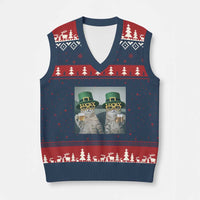 Funny St Patricks Day Cats Drinking Beer Meme V-Neck Knit Sweater Vest