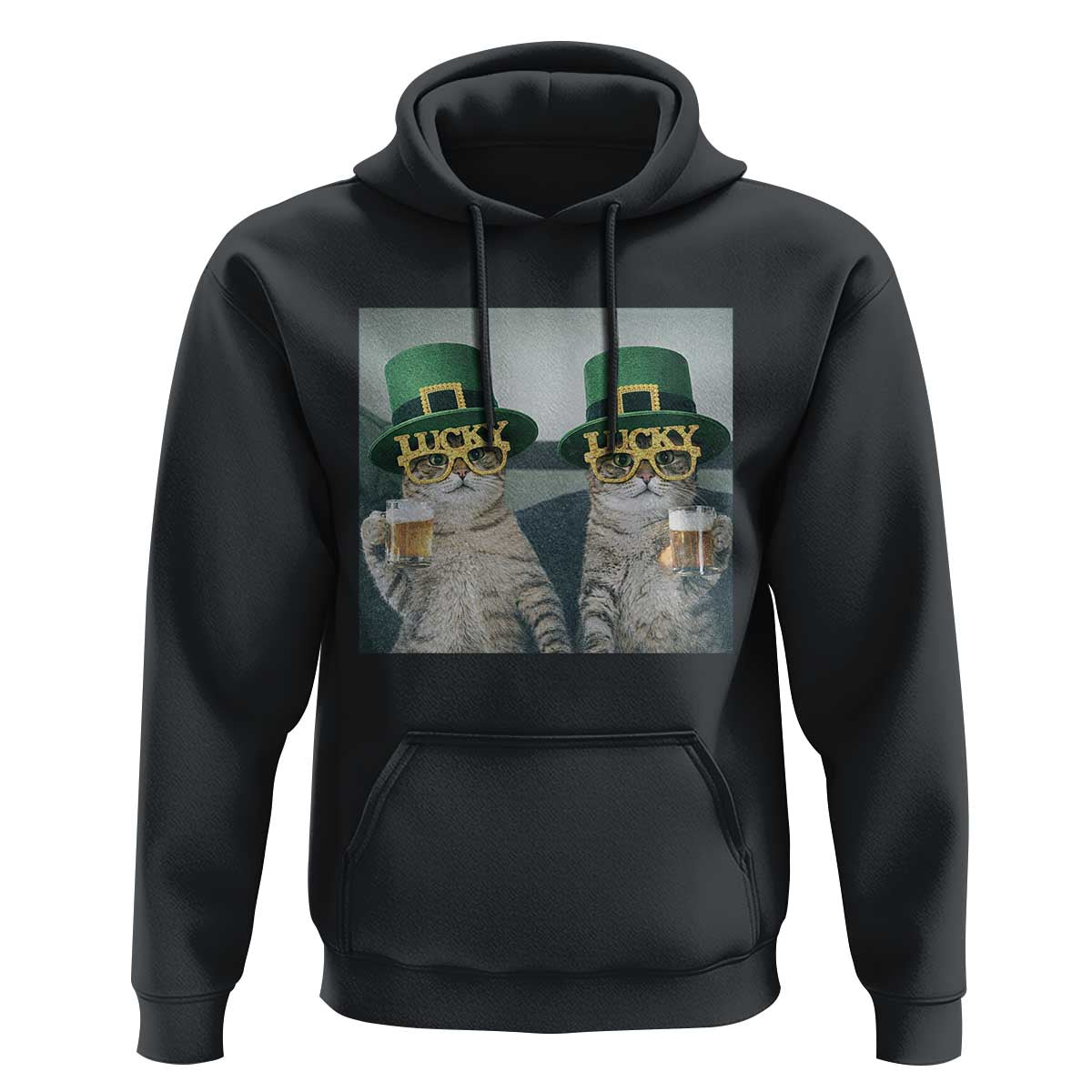 Funny St Patricks Day Cats Drinking Beer Meme Hoodie