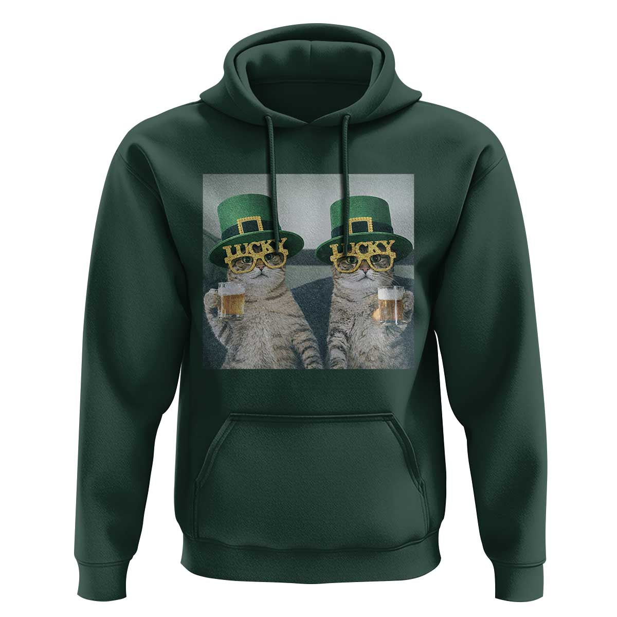 Funny St Patricks Day Cats Drinking Beer Meme Hoodie