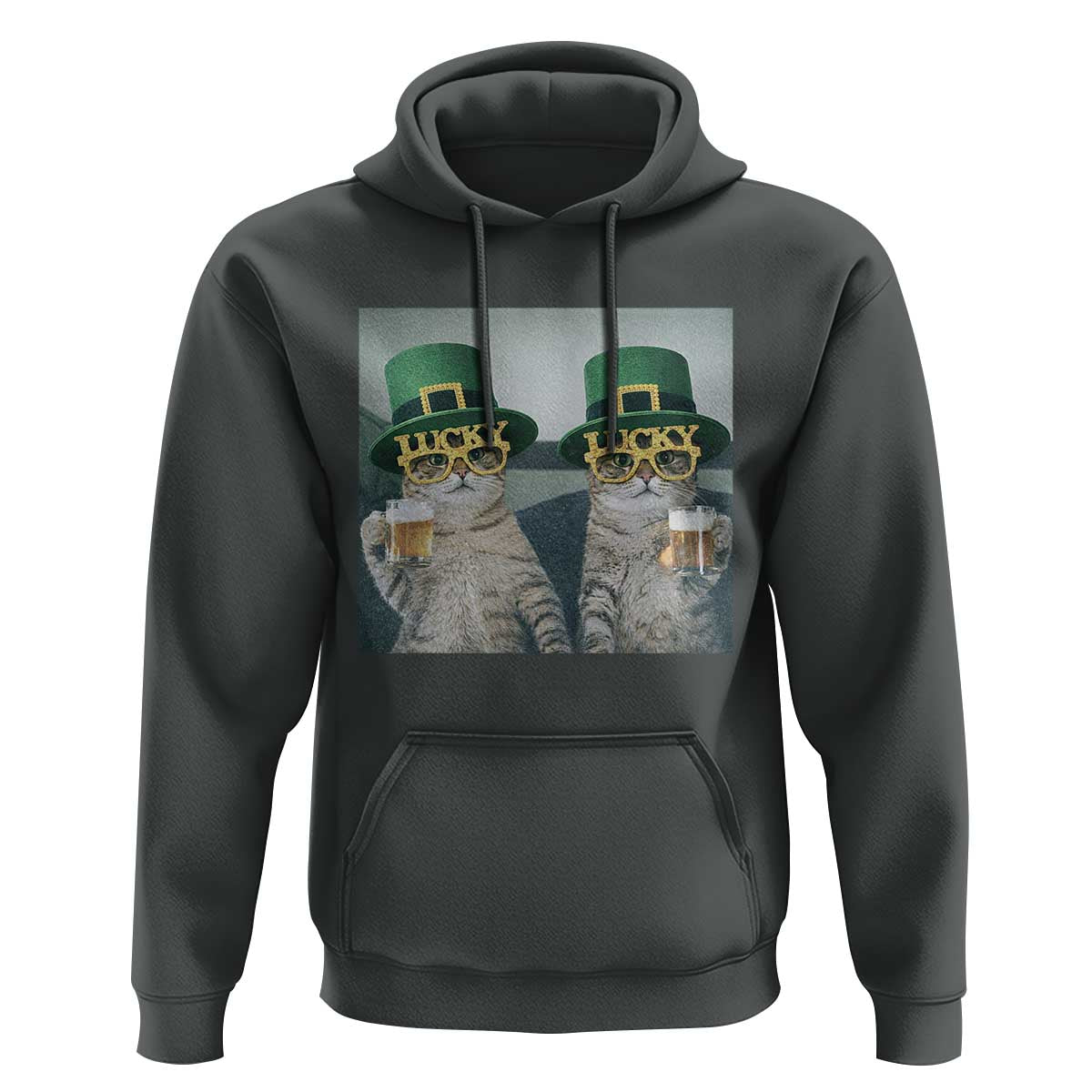 Funny St Patricks Day Cats Drinking Beer Meme Hoodie