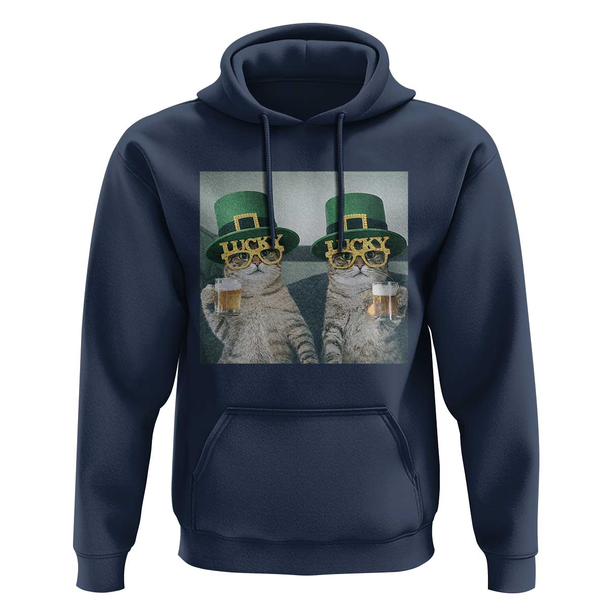 Funny St Patricks Day Cats Drinking Beer Meme Hoodie