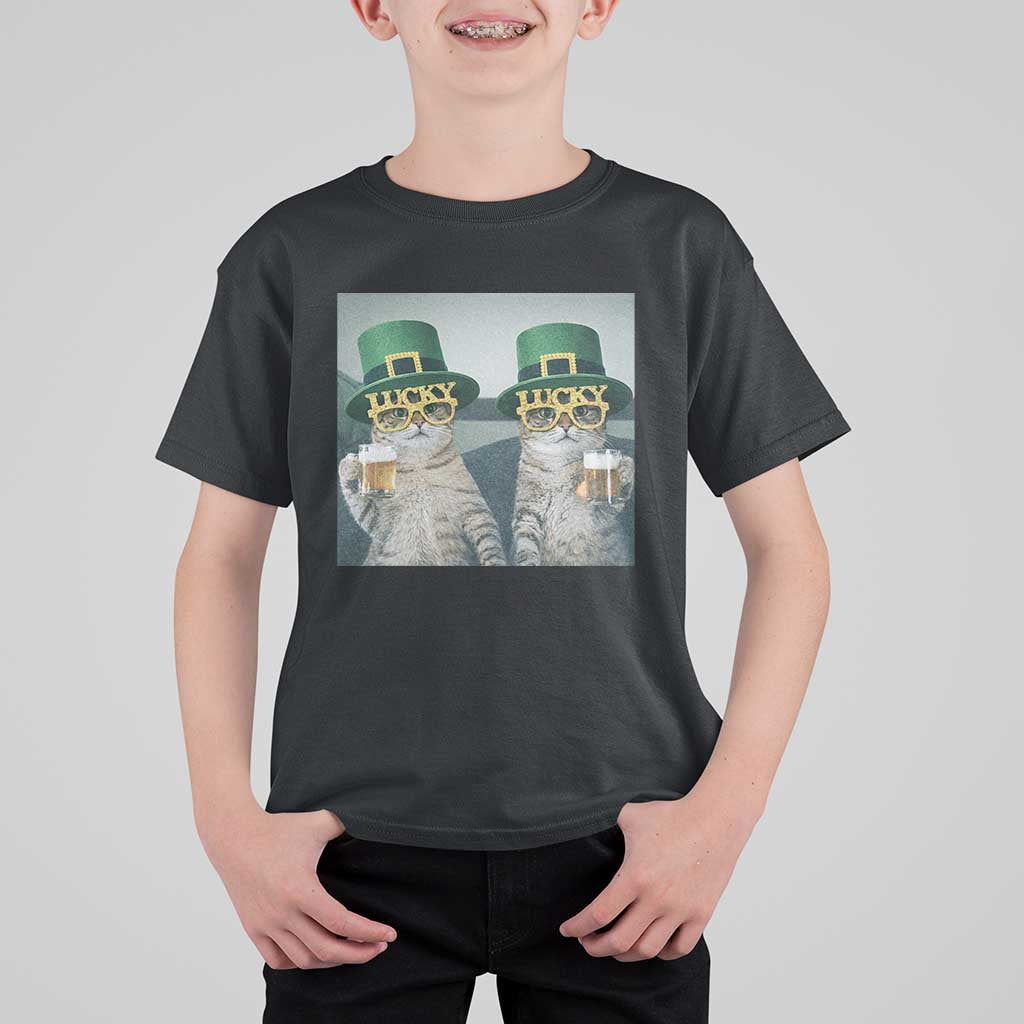 Funny St Patricks Day Cats Drinking Beer Meme T Shirt For Kid