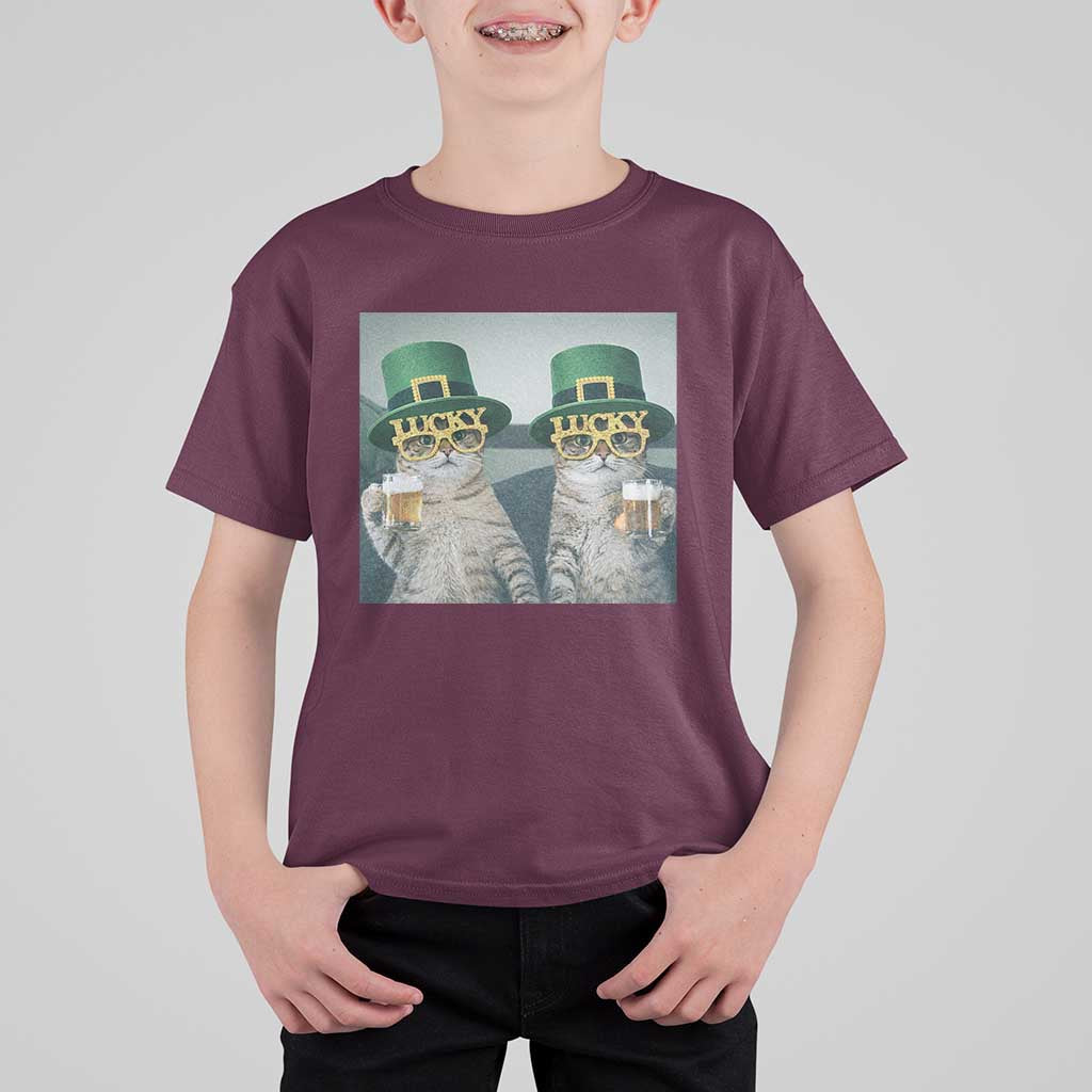 Funny St Patricks Day Cats Drinking Beer Meme T Shirt For Kid