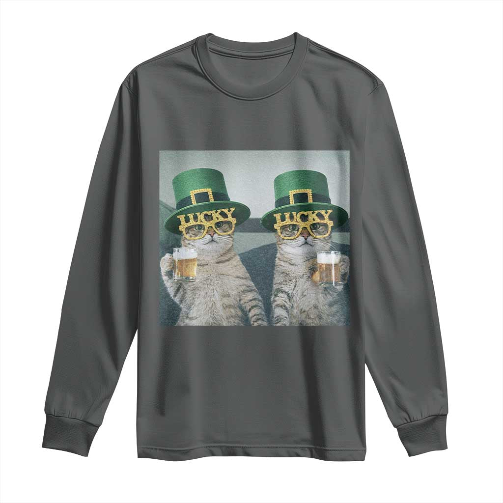 Funny St Patricks Day Cats Drinking Beer Meme Long Sleeve Shirt