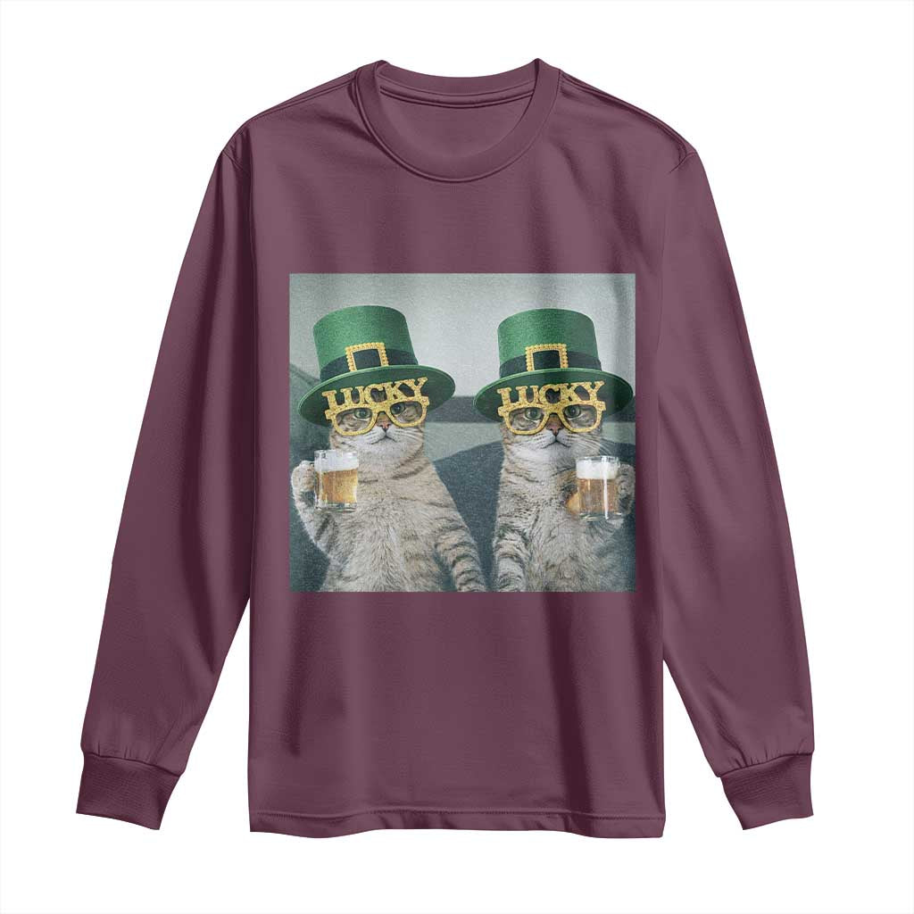 Funny St Patricks Day Cats Drinking Beer Meme Long Sleeve Shirt