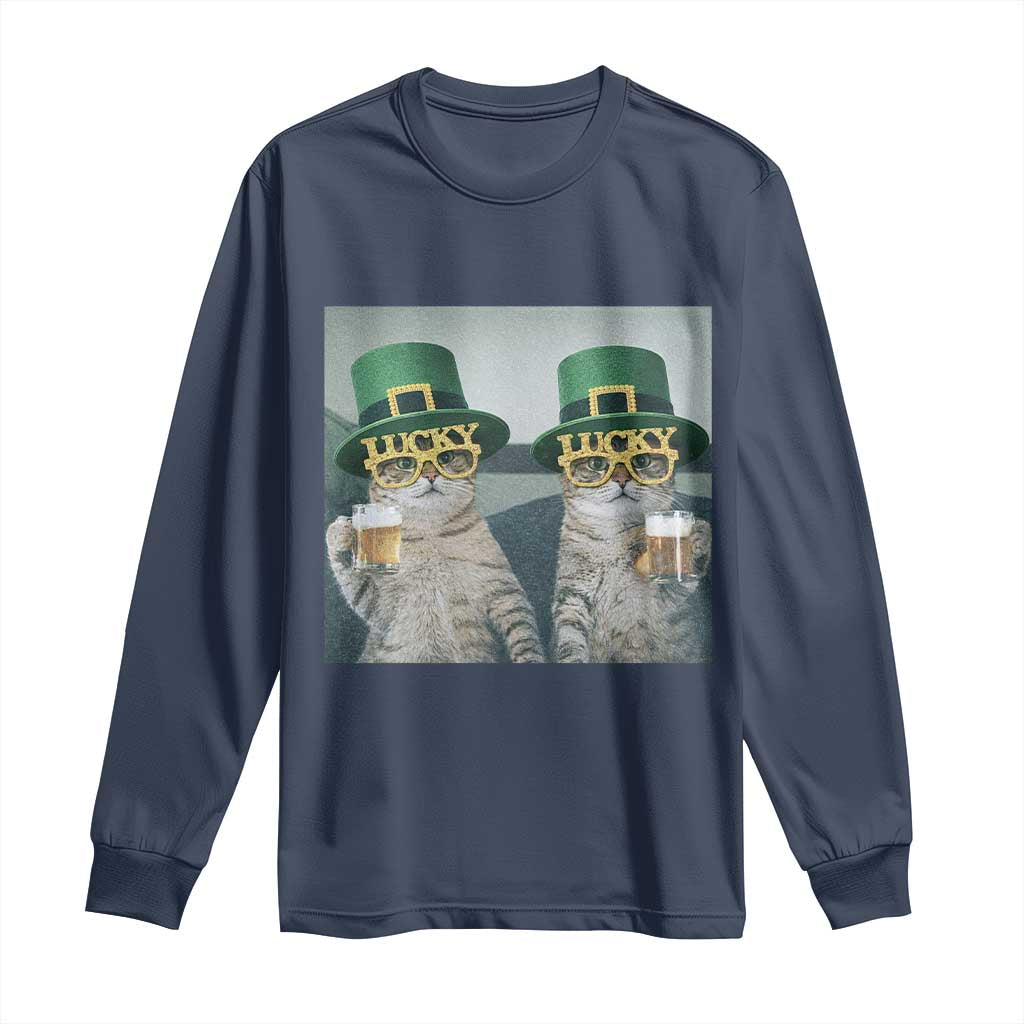 Funny St Patricks Day Cats Drinking Beer Meme Long Sleeve Shirt