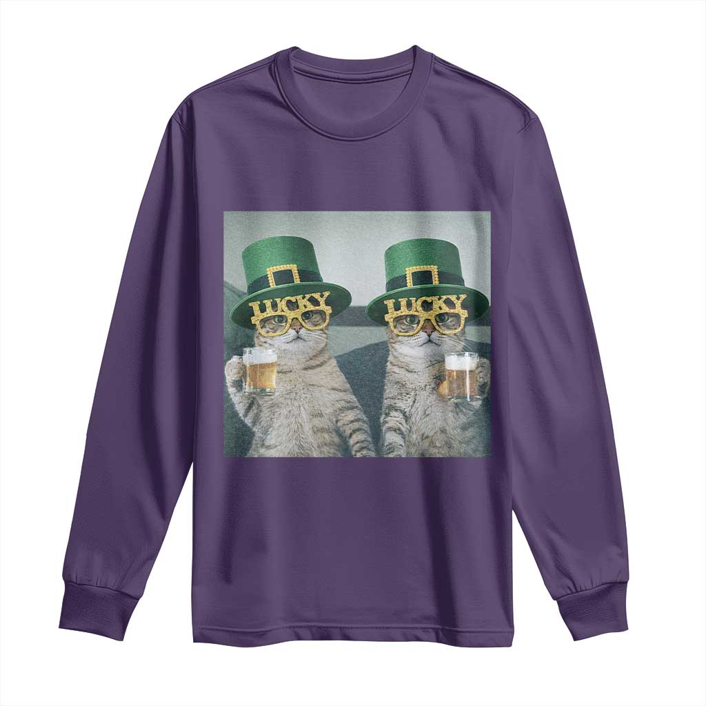 Funny St Patricks Day Cats Drinking Beer Meme Long Sleeve Shirt