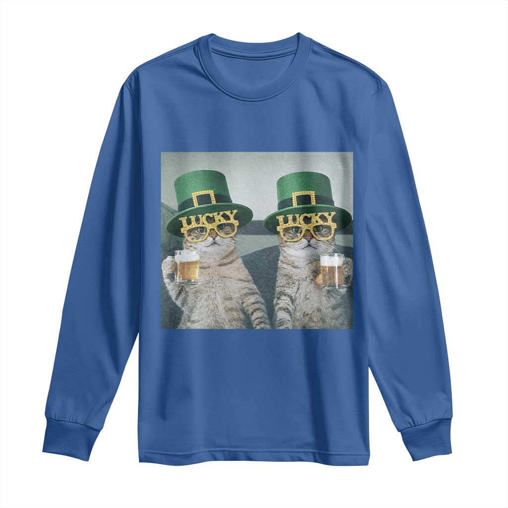Funny St Patricks Day Cats Drinking Beer Meme Long Sleeve Shirt