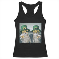 Funny St Patricks Day Cats Drinking Beer Meme Racerback Tank Top
