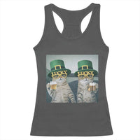 Funny St Patricks Day Cats Drinking Beer Meme Racerback Tank Top