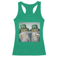 Funny St Patricks Day Cats Drinking Beer Meme Racerback Tank Top