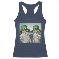 Funny St Patricks Day Cats Drinking Beer Meme Racerback Tank Top
