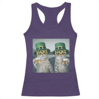 Funny St Patricks Day Cats Drinking Beer Meme Racerback Tank Top
