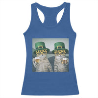 Funny St Patricks Day Cats Drinking Beer Meme Racerback Tank Top