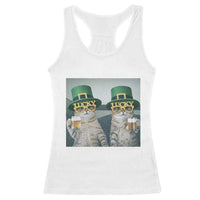 Funny St Patricks Day Cats Drinking Beer Meme Racerback Tank Top
