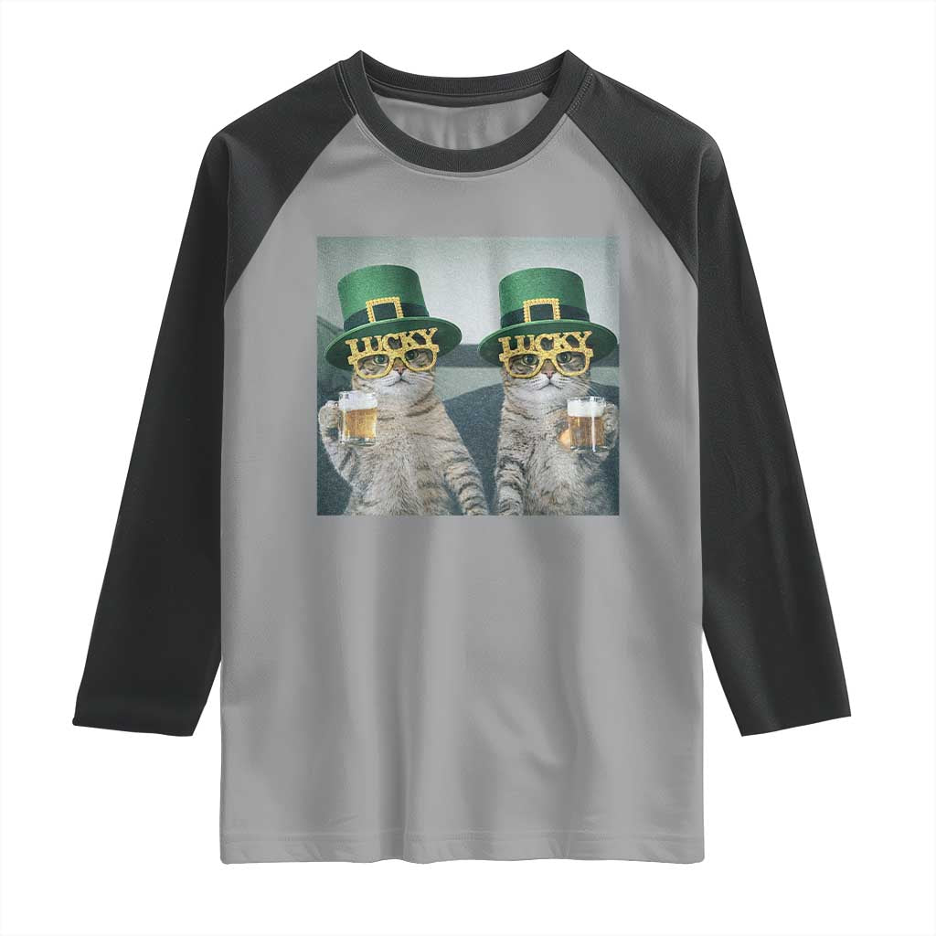 Funny St Patricks Day Cats Drinking Beer Meme Raglan Shirt