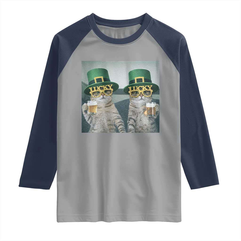 Funny St Patricks Day Cats Drinking Beer Meme Raglan Shirt