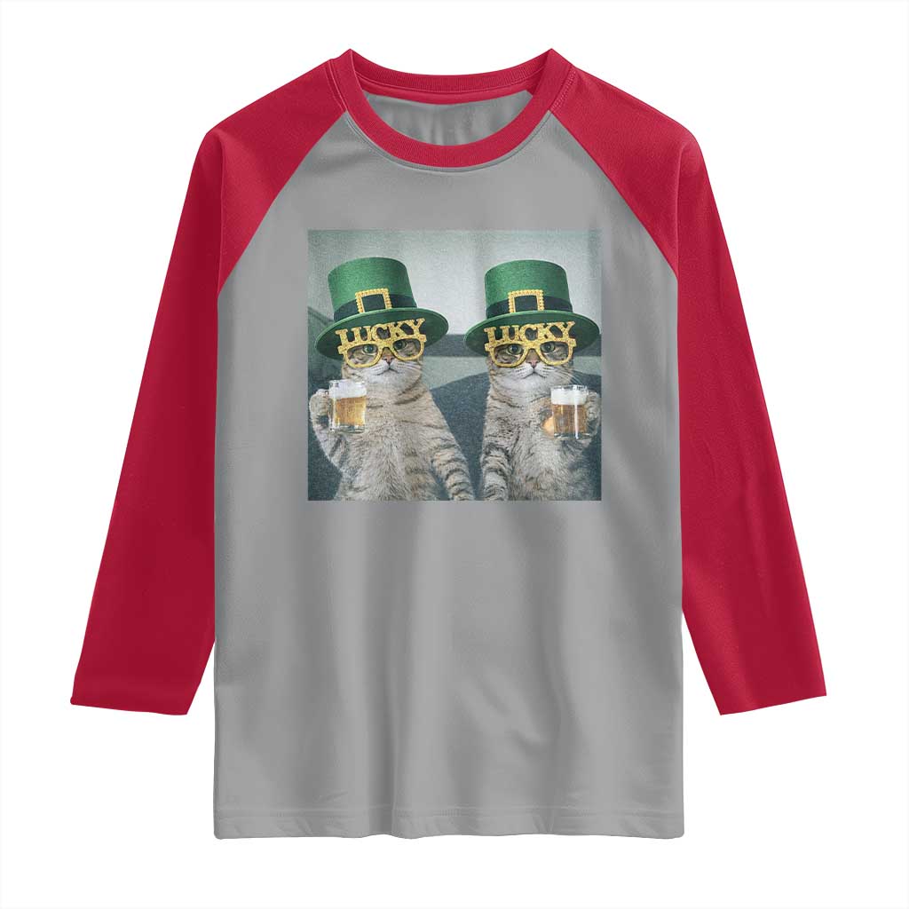 Funny St Patricks Day Cats Drinking Beer Meme Raglan Shirt