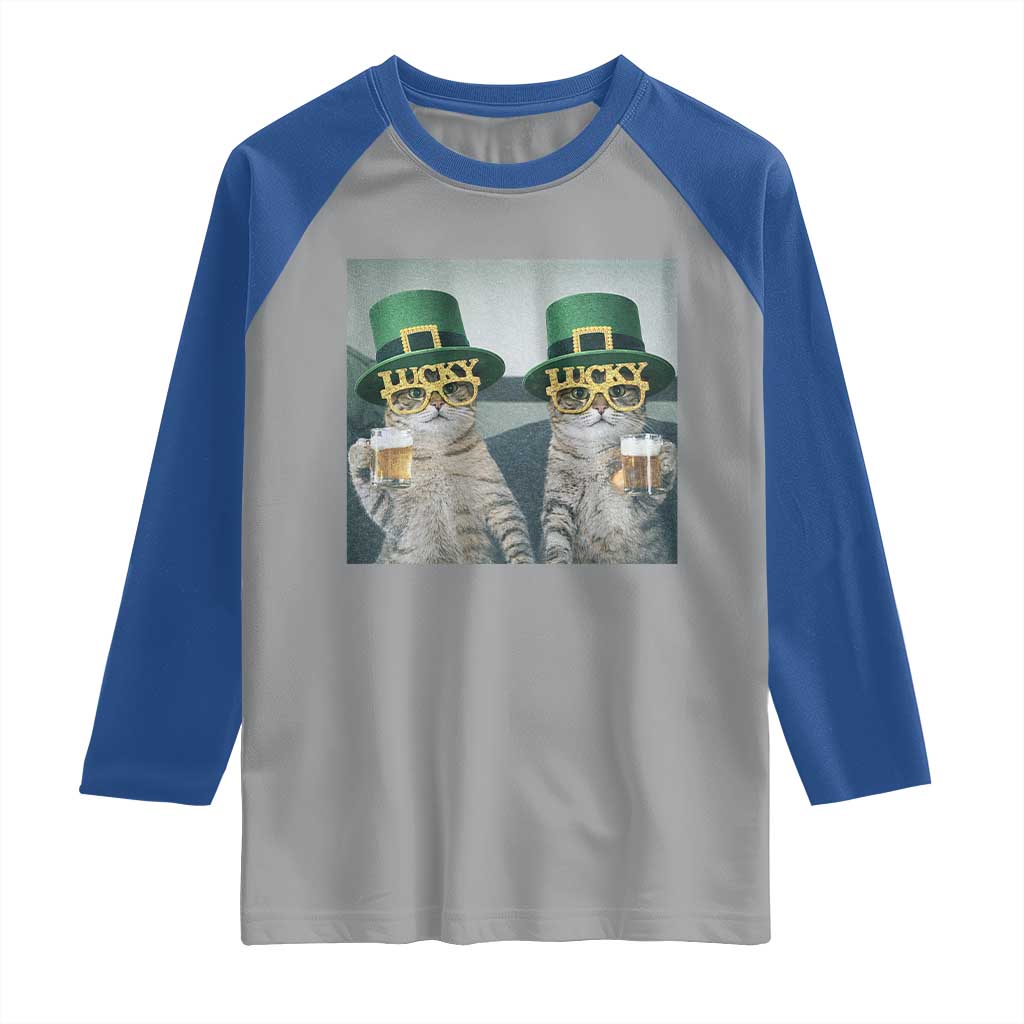 Funny St Patricks Day Cats Drinking Beer Meme Raglan Shirt