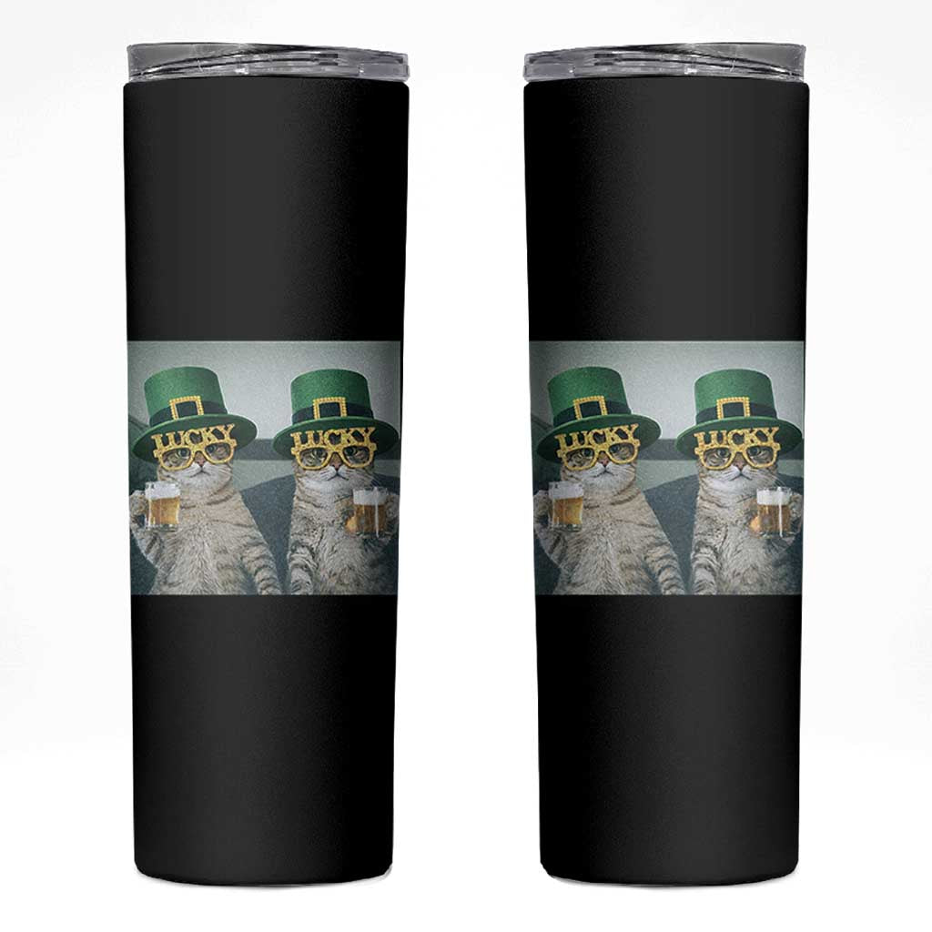 Funny St Patricks Day Cats Drinking Beer Meme Skinny Tumbler