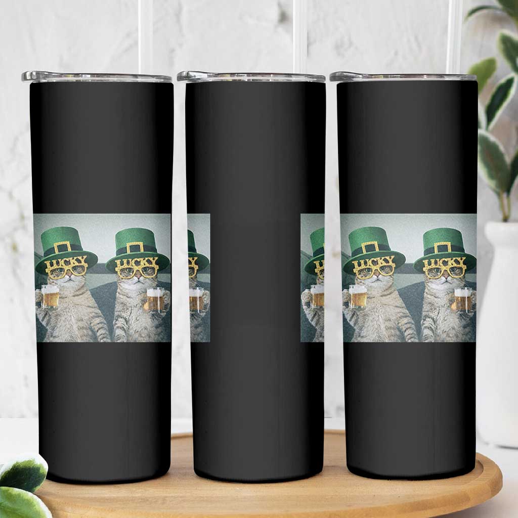 Funny St Patricks Day Cats Drinking Beer Meme Skinny Tumbler