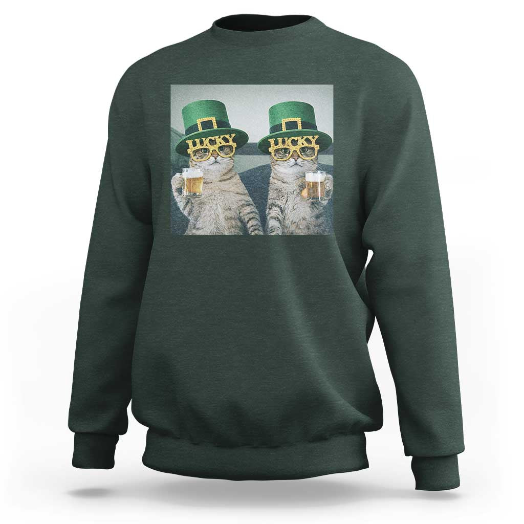 Funny St Patricks Day Cats Drinking Beer Meme Sweatshirt