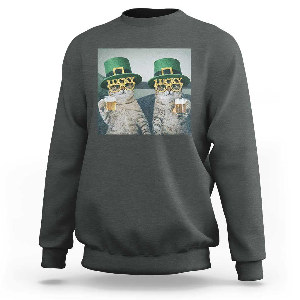 Funny St Patricks Day Cats Drinking Beer Meme Sweatshirt