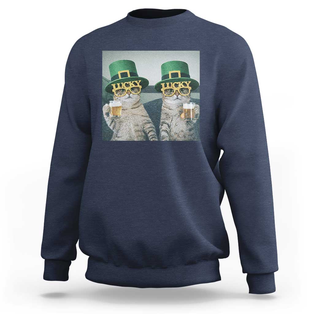 Funny St Patricks Day Cats Drinking Beer Meme Sweatshirt