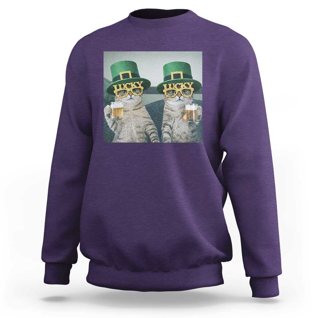 Funny St Patricks Day Cats Drinking Beer Meme Sweatshirt