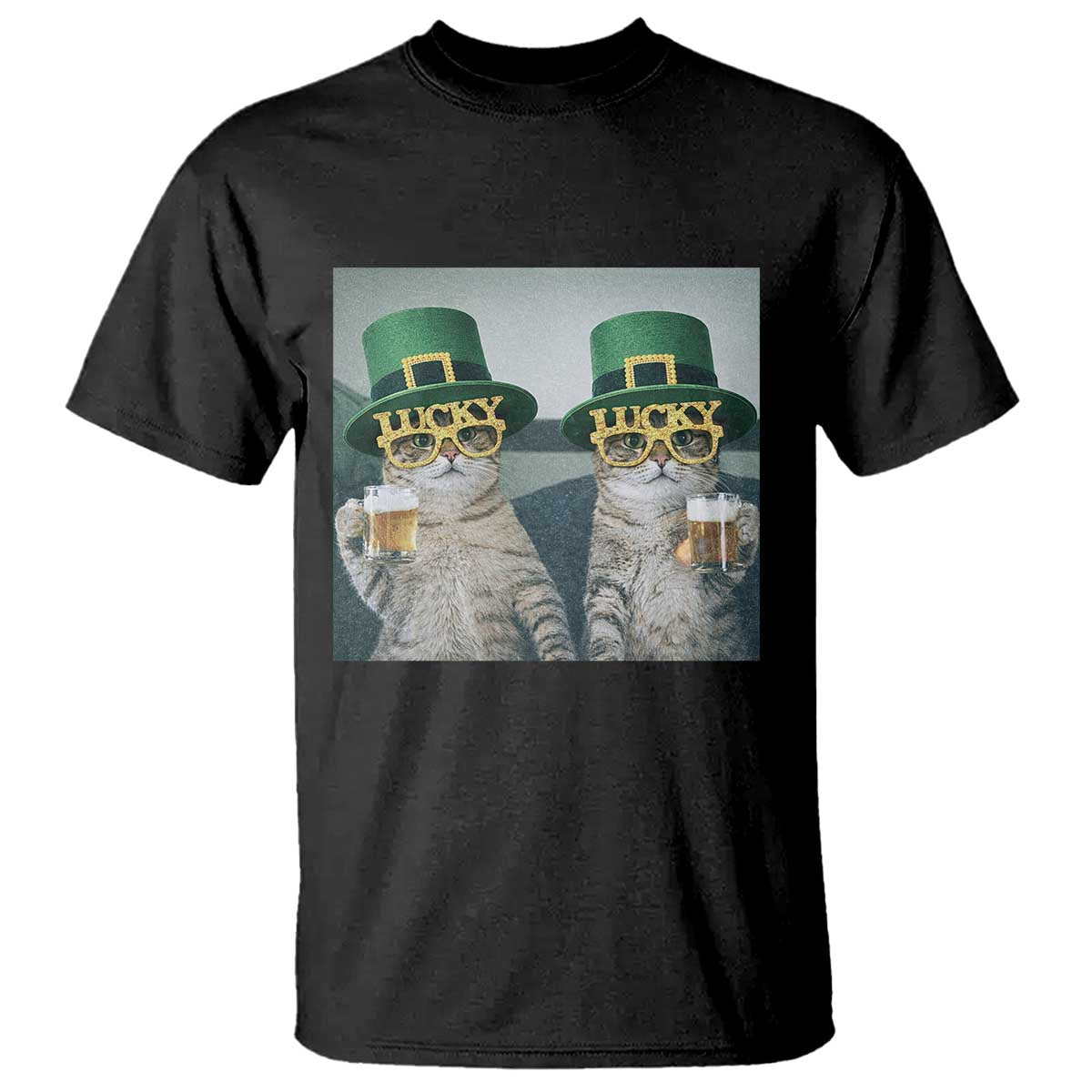 Funny St Patricks Day Cats Drinking Beer Meme T Shirt