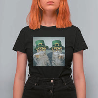Funny St Patricks Day Cats Drinking Beer Meme T Shirt For Women