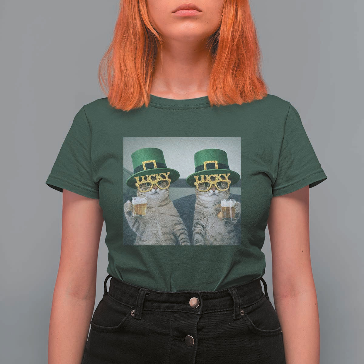 Funny St Patricks Day Cats Drinking Beer Meme T Shirt For Women