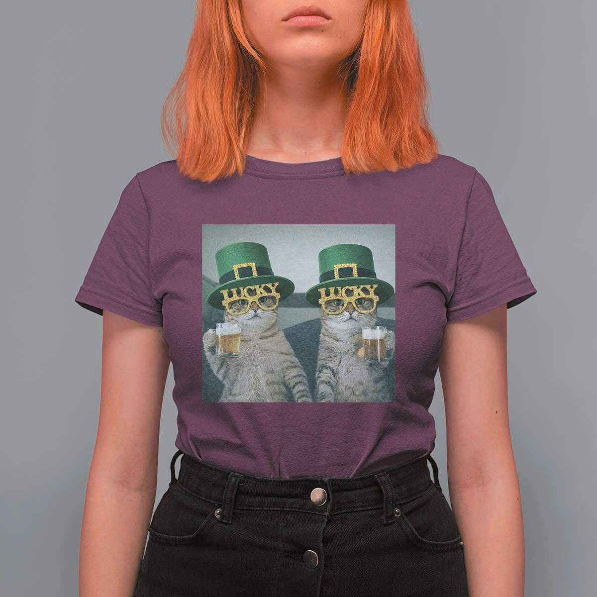 Funny St Patricks Day Cats Drinking Beer Meme T Shirt For Women