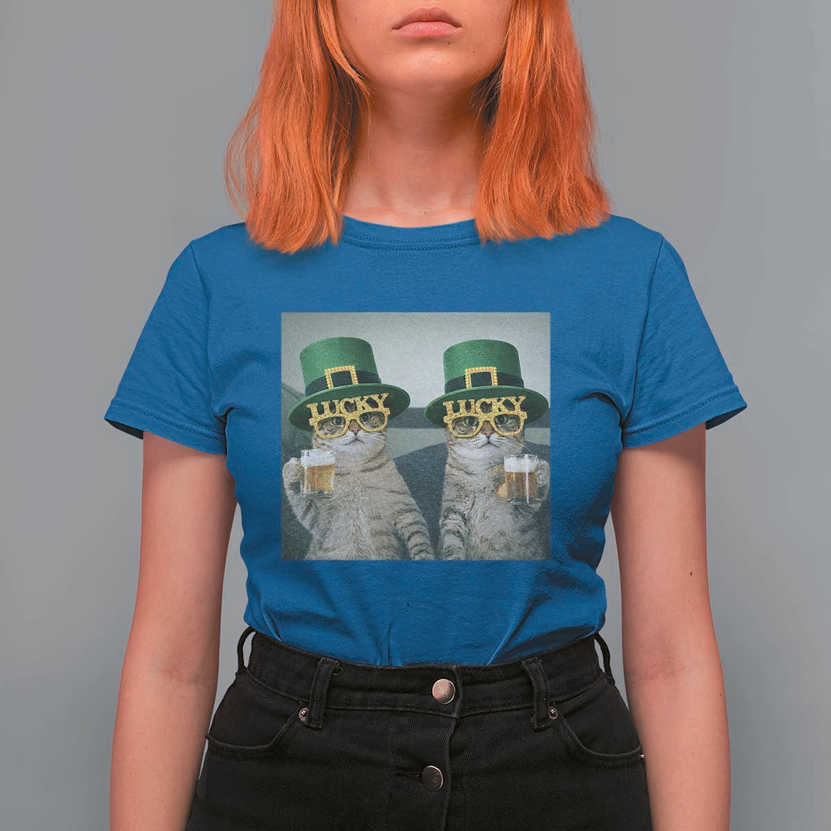 Funny St Patricks Day Cats Drinking Beer Meme T Shirt For Women