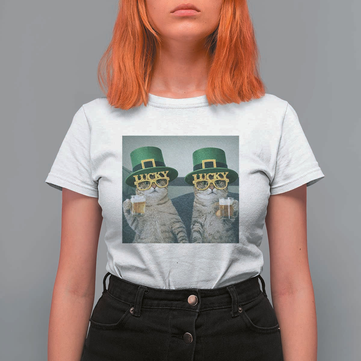 Funny St Patricks Day Cats Drinking Beer Meme T Shirt For Women