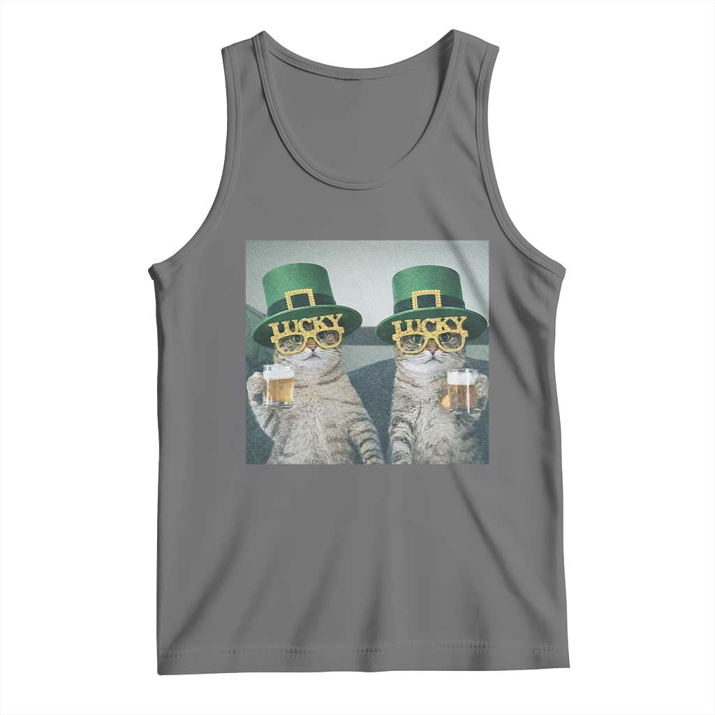Funny St Patricks Day Cats Drinking Beer Meme Tank Top
