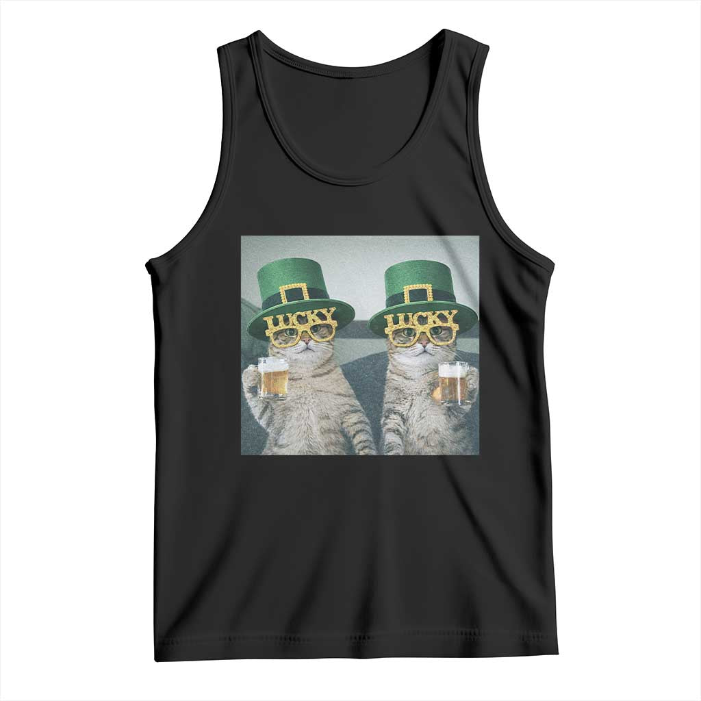 Funny St Patricks Day Cats Drinking Beer Meme Tank Top