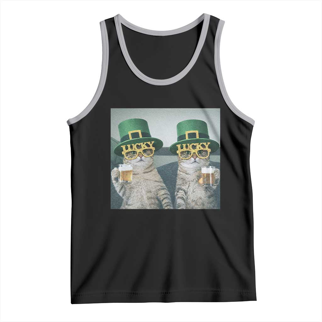 Funny St Patricks Day Cats Drinking Beer Meme Tank Top