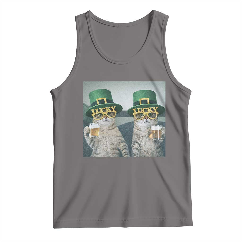 Funny St Patricks Day Cats Drinking Beer Meme Tank Top