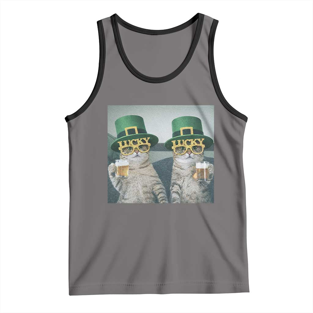 Funny St Patricks Day Cats Drinking Beer Meme Tank Top