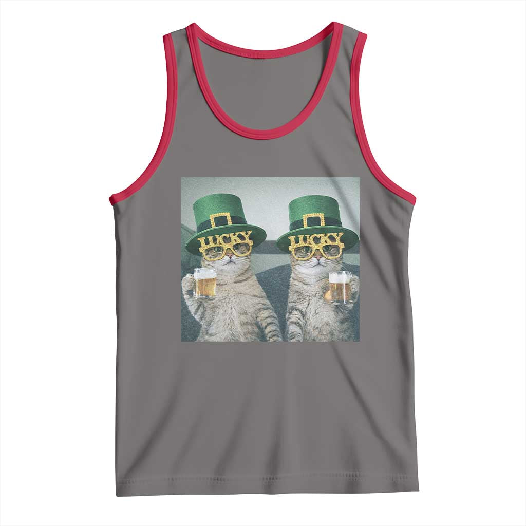 Funny St Patricks Day Cats Drinking Beer Meme Tank Top