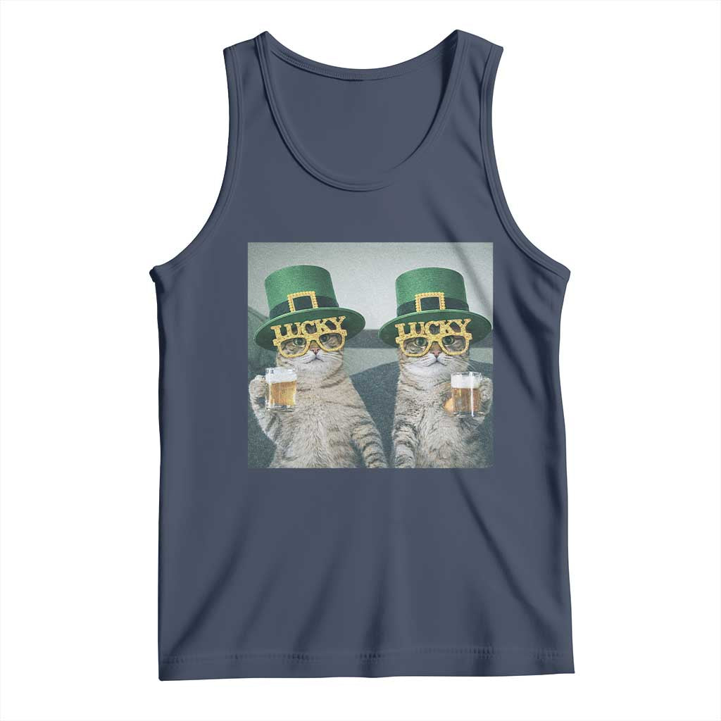Funny St Patricks Day Cats Drinking Beer Meme Tank Top