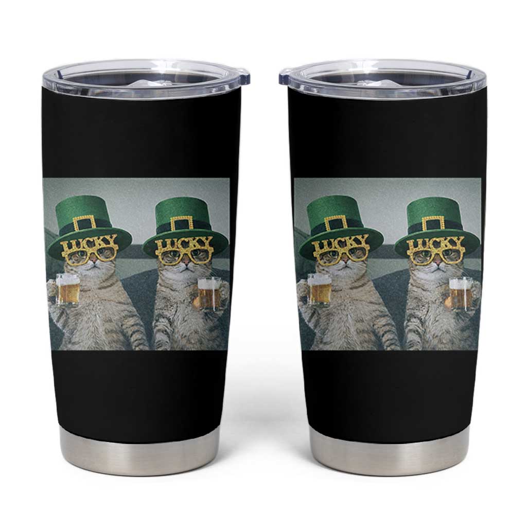 Funny St Patricks Day Cats Drinking Beer Meme Tumbler Cup