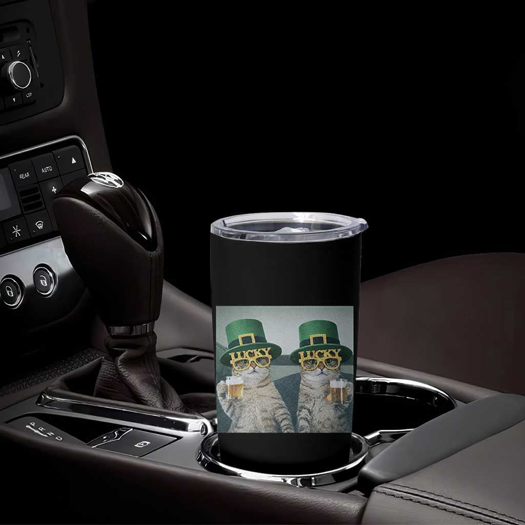 Funny St Patricks Day Cats Drinking Beer Meme Tumbler Cup