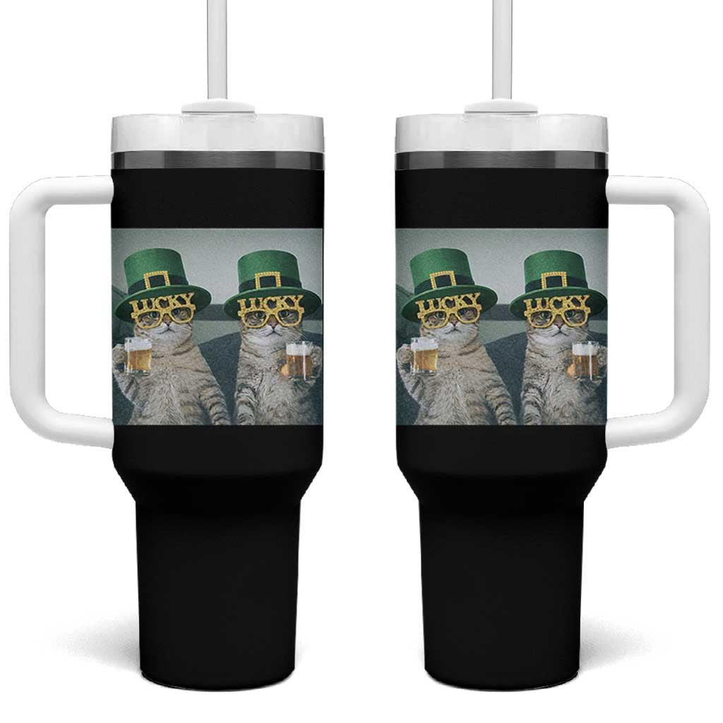 Funny St Patricks Day Cats Drinking Beer Meme Tumbler With Handle