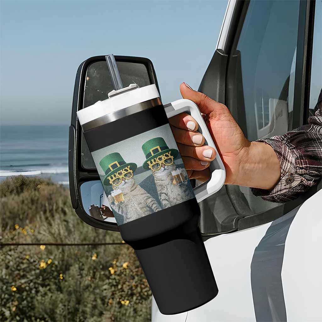 Funny St Patricks Day Cats Drinking Beer Meme Tumbler With Handle
