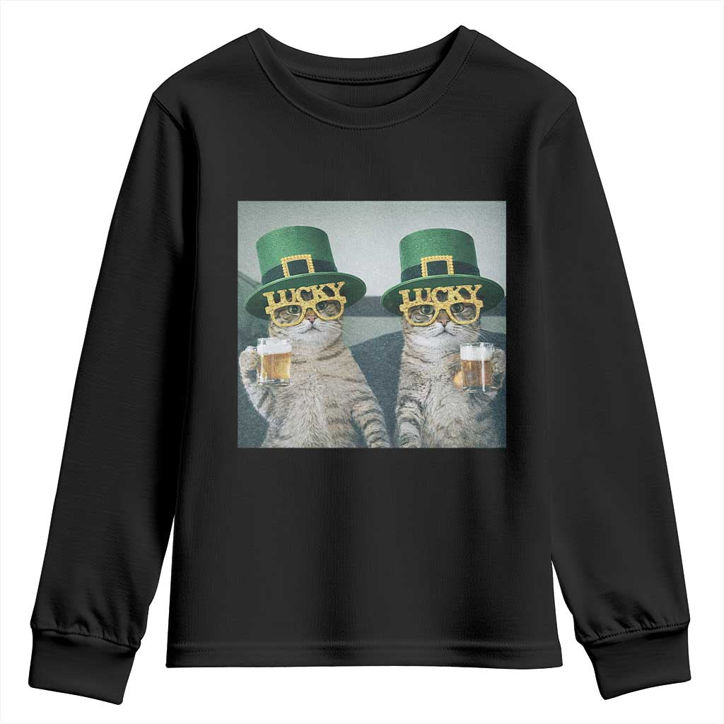 Funny St Patricks Day Cats Drinking Beer Meme Youth Sweatshirt