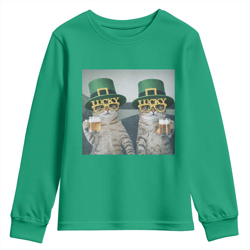 Funny St Patricks Day Cats Drinking Beer Meme Youth Sweatshirt