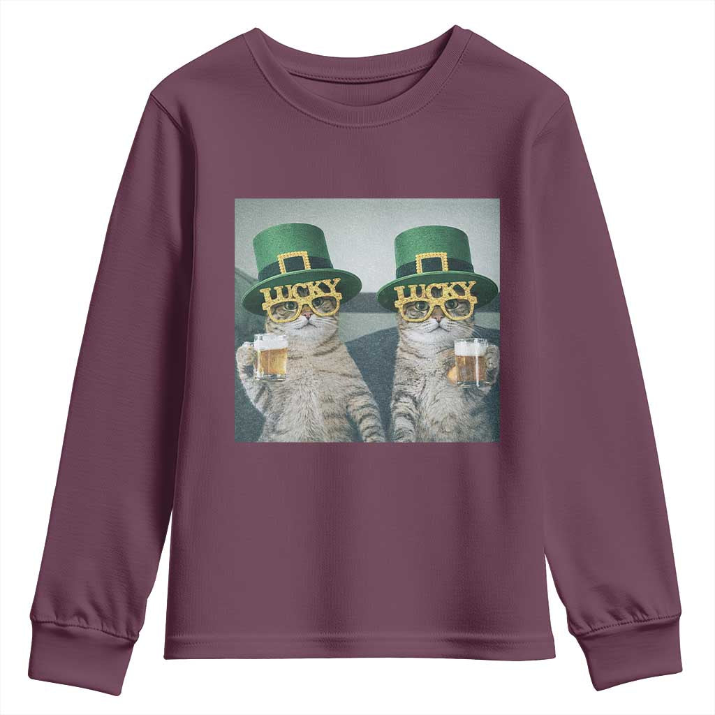 Funny St Patricks Day Cats Drinking Beer Meme Youth Sweatshirt
