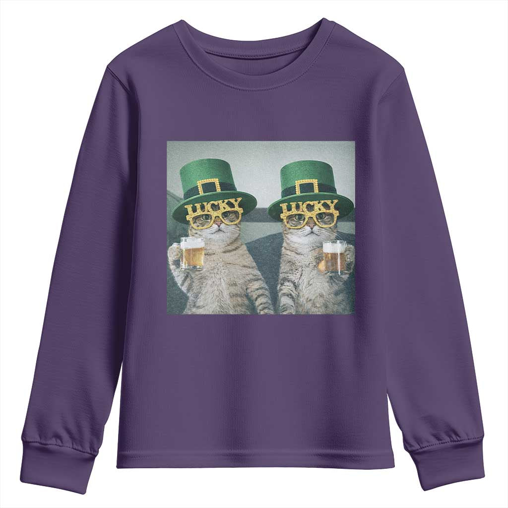 Funny St Patricks Day Cats Drinking Beer Meme Youth Sweatshirt